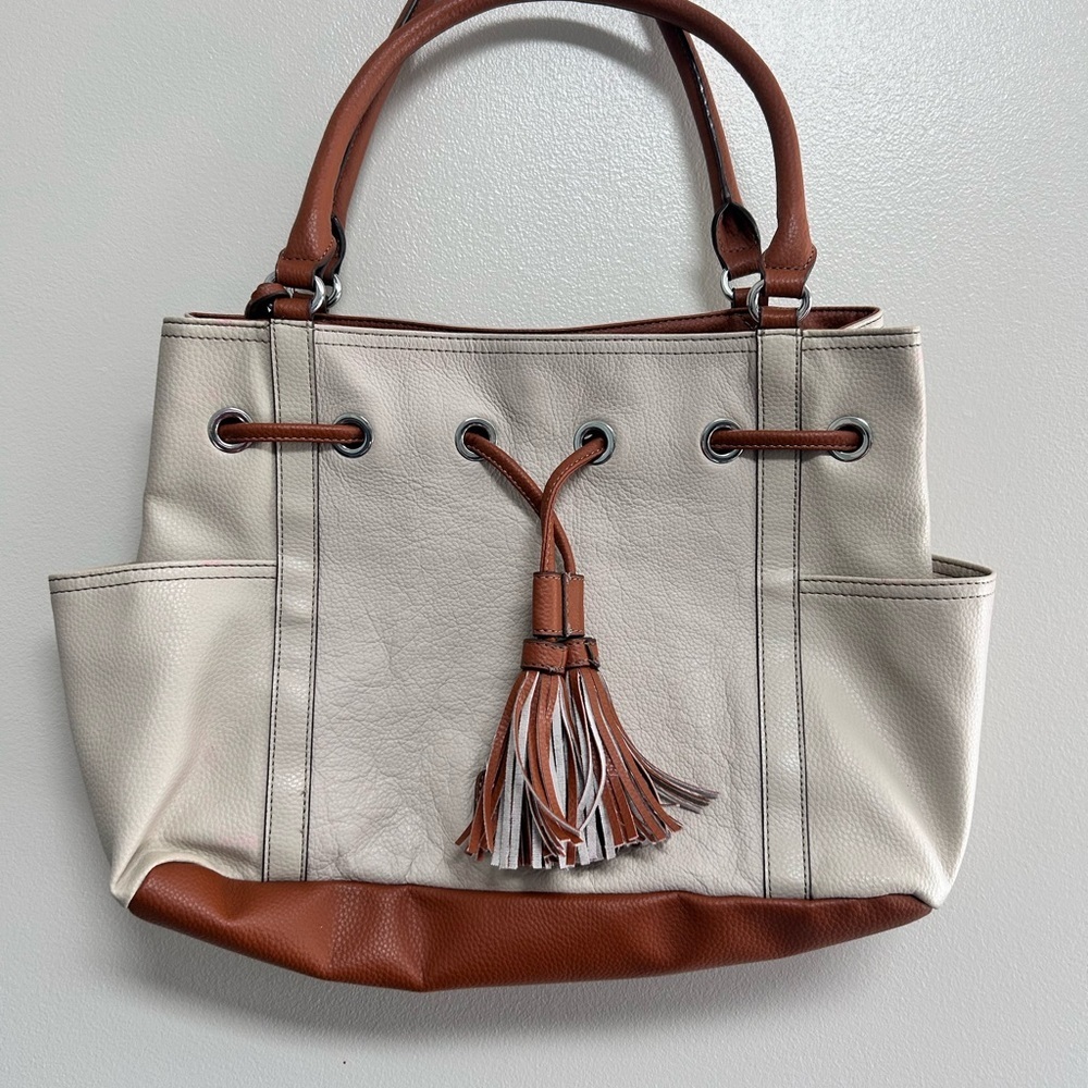 Tingnanello Cream and Brown Women's Tote Bag - Picture 1 of 6